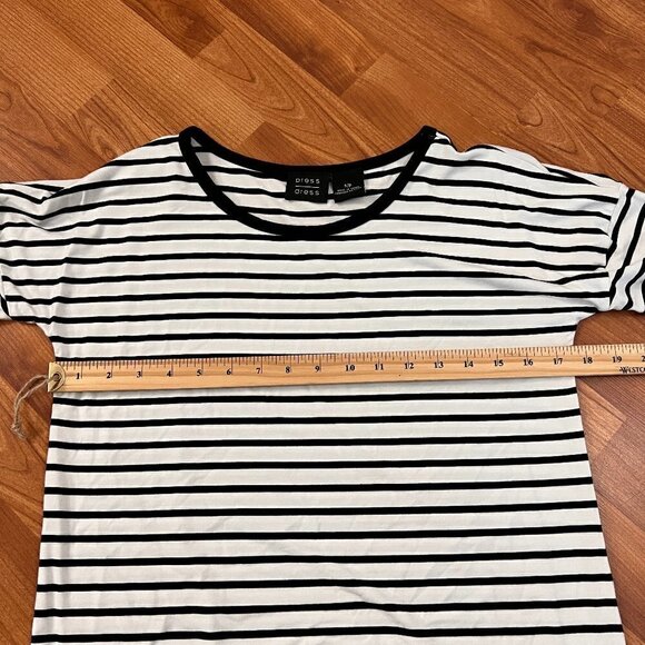 Press Soft Knit Tshirt Dress Black & White Stripe Knee Length Sz S Small - Picture 5 of 7